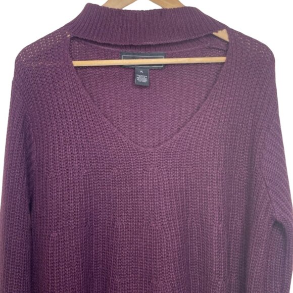 POLLY & ESTHER | Eggplant Purple Mock Neck Long Sleeve Sweater | Size XL - Picture 2 of 9
